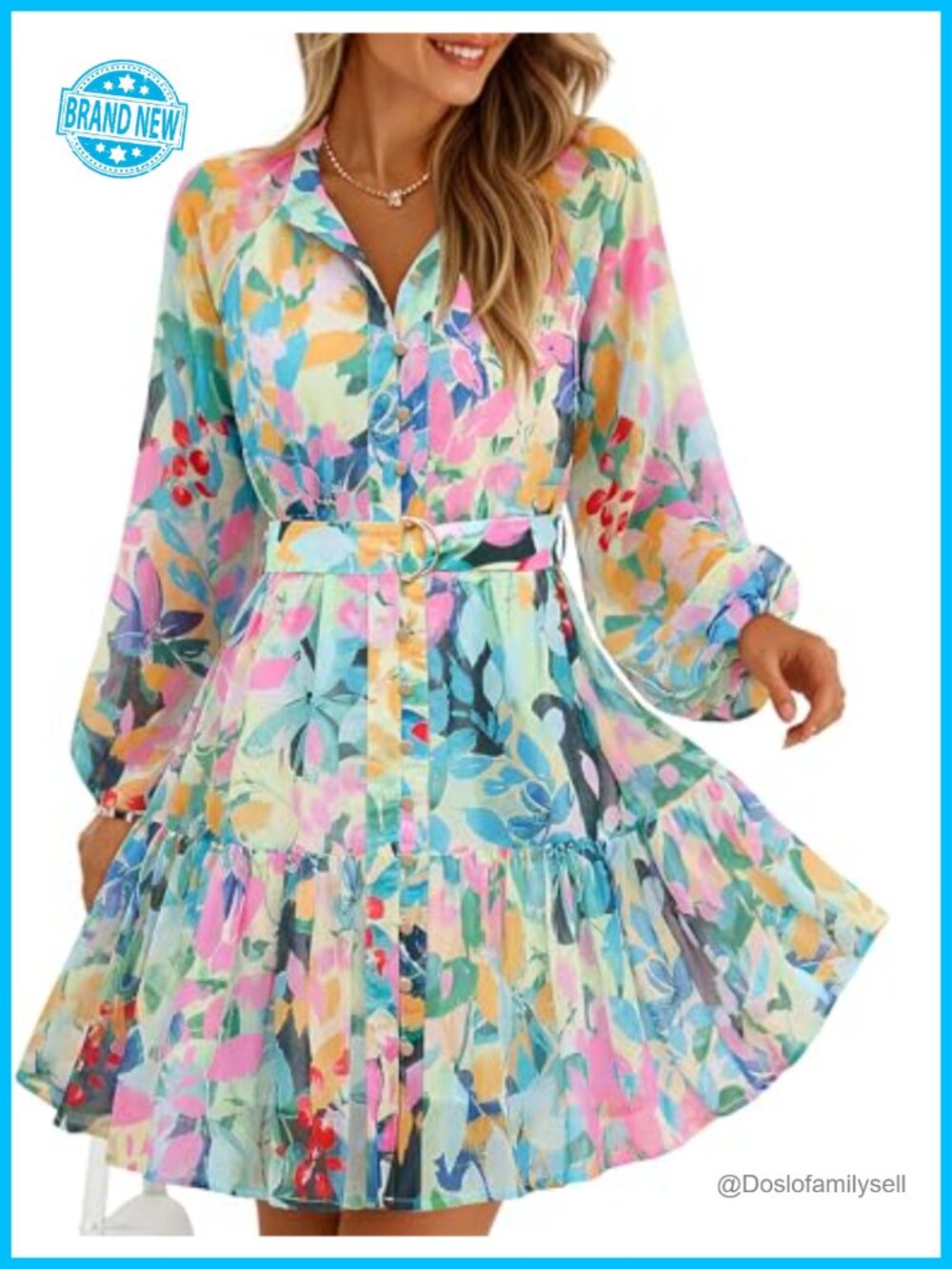 ZESICA Women's Long Sleeve Floral Chiffon Mini Dress Button Down A-Line